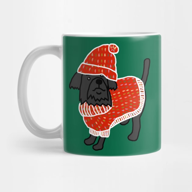 Cute Dog wearing a Red Winter Sweater and Red Hat by ellenhenryart